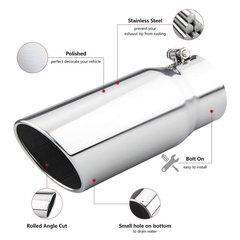 LCGP 4" to 5" Diesel Exhaust Tip, 12" Overall Length Bolt On Design Truck Tail Tip,Polished, Rolled Angle Cut Design - Image 5